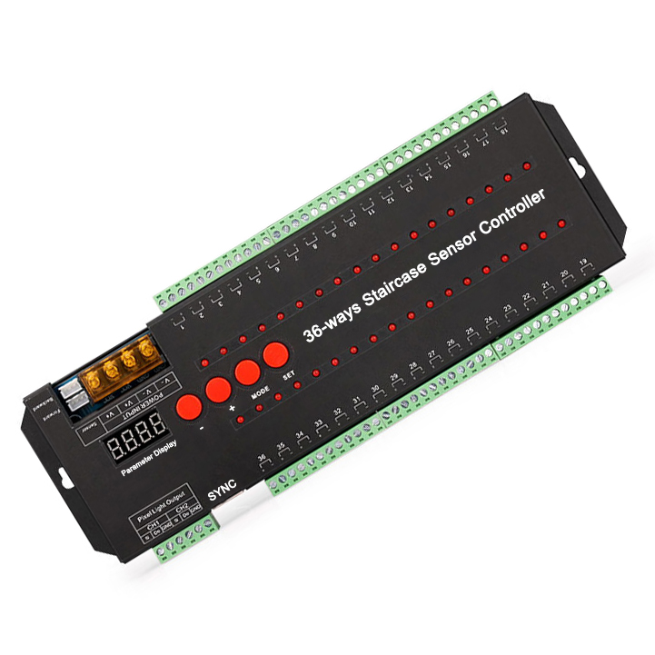 DC5/12/24V 800 Pixels Max 36 Channels Human Body Sensor Smart LED Stair Lights Controller DC5/12/24V 800 Pixels Max 36 Channels Human Body Sensor Smart LED Stair Lights Controller